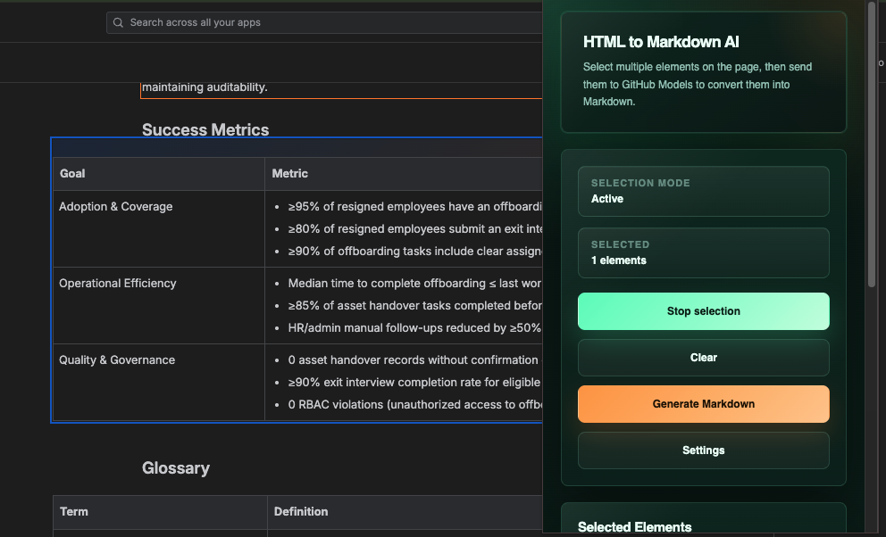 HTML to Markdown AI Chrome Extension